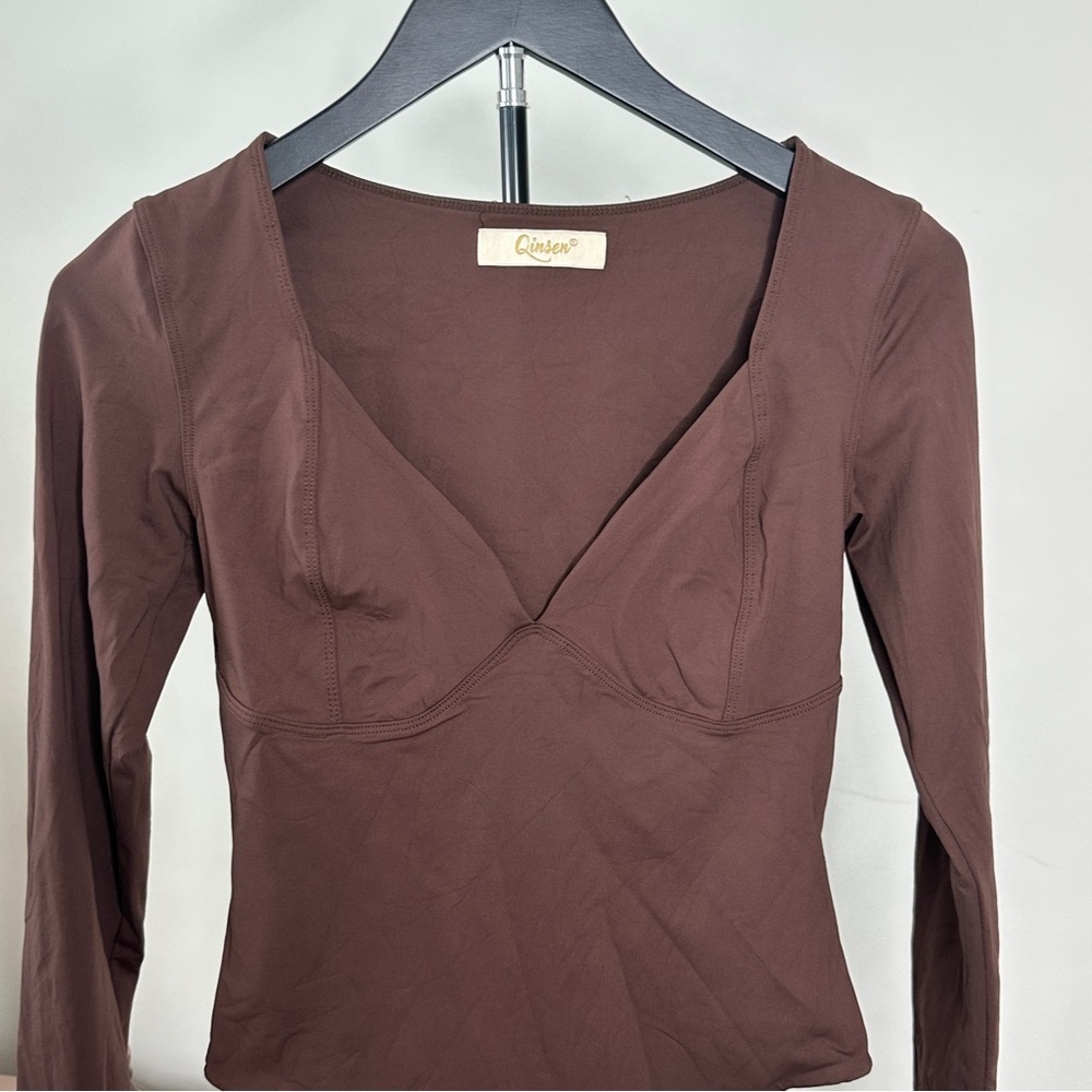 Deep Brown Long Sleeve Bodysuit - Picture 5 of 6